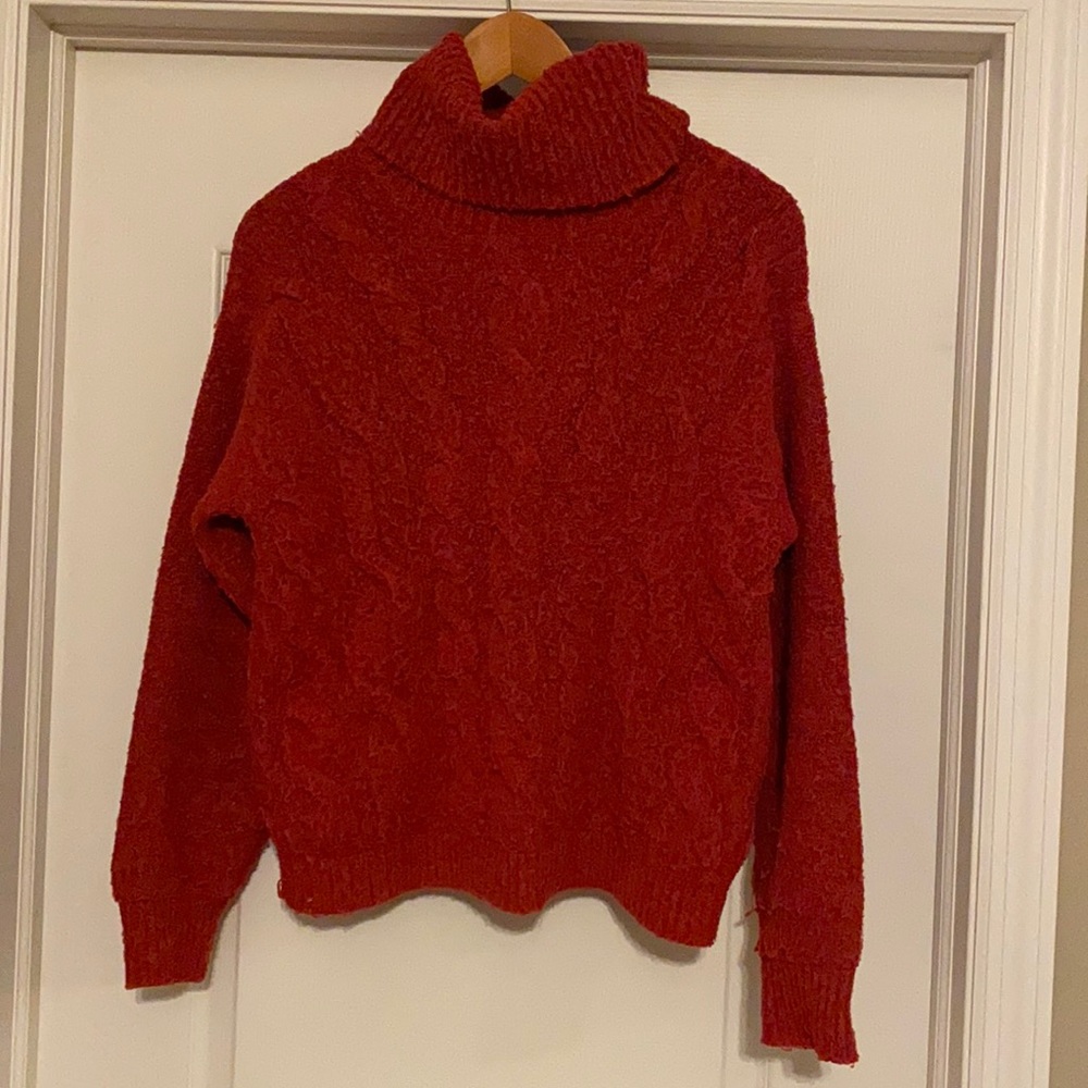 BP Boucle Red Cable Turtleneck Sweater Size M